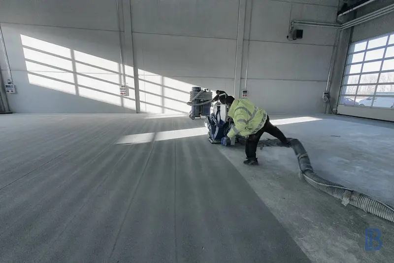 Kugelstrahlen des Betonbodens mit Staubabsaugung als Untergrundvorbereitung